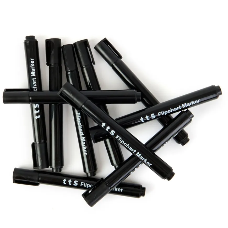 TTS Black Flipchart Marker Pens 10pk