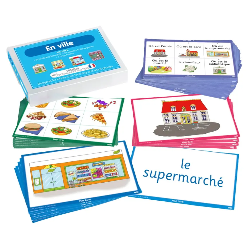 TTS French In the Town Vocabulary Builder Activity Cards 46pk