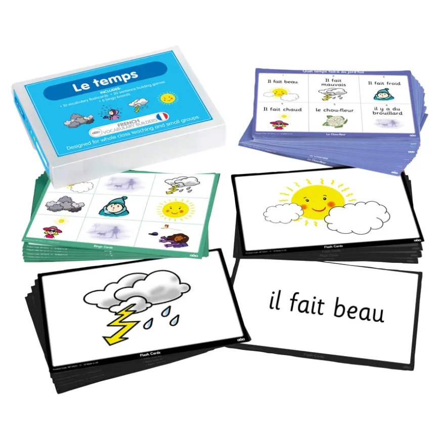 TTS French Weather Vocabulary Builder Activity Cards 46pk