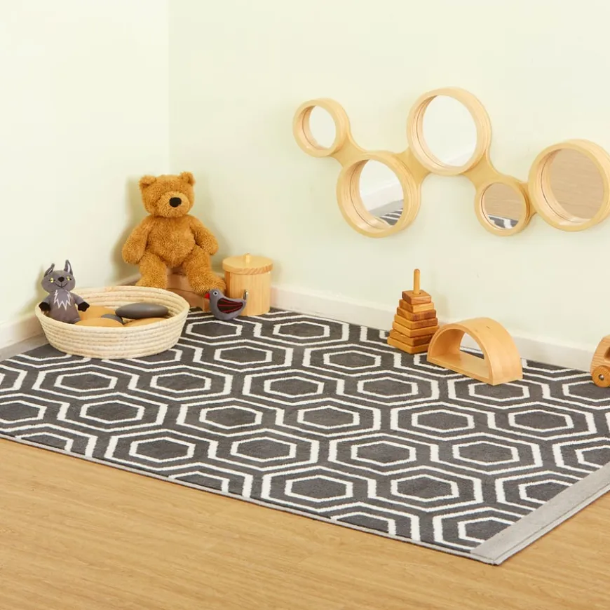 TTS Hexagonal Patterned Grey and Cream Rug