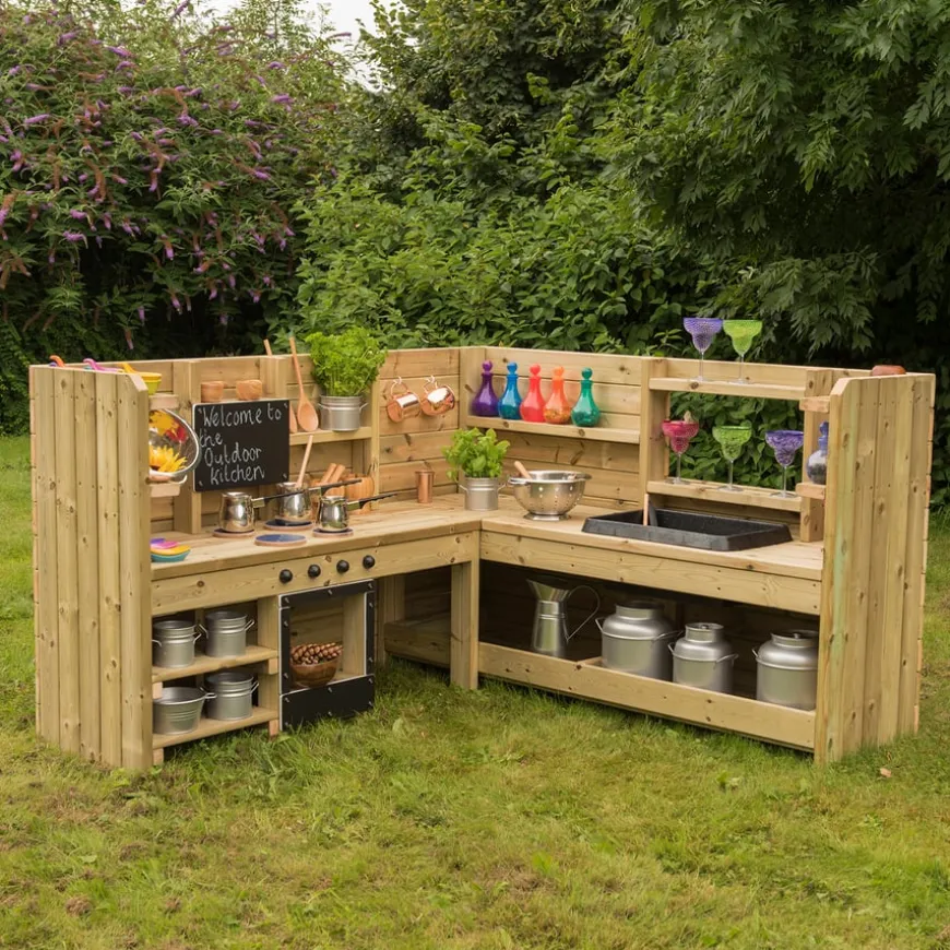 TTS Outdoor Wooden Corner Kitchen Unit H110 x W180 x D180cm