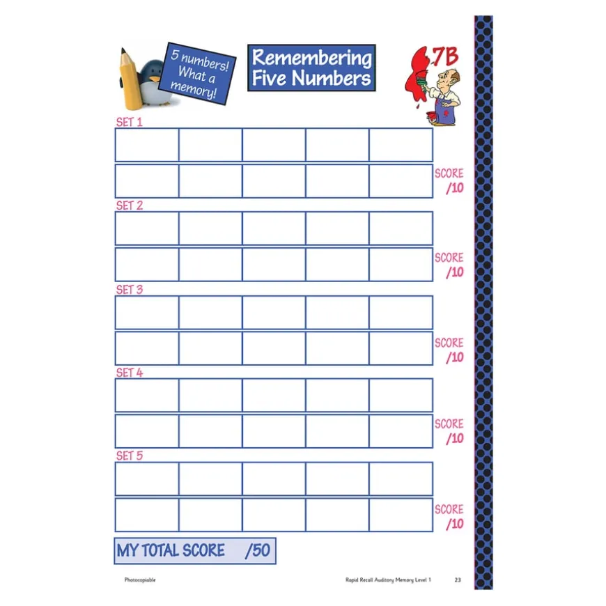 TTS Rapid Recall Auditory Memory workbook