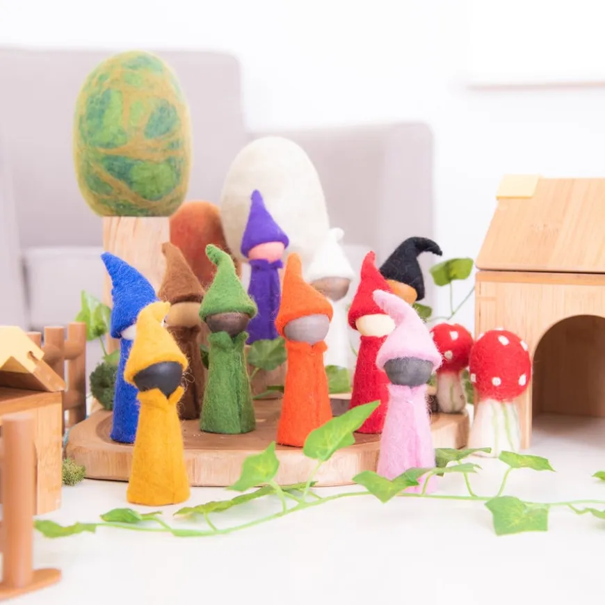 TTS Small World Rainbow Wooden Felt Elves 10pk