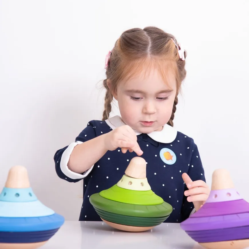 TTS Wooden Twist & Turn Spinning Stacking Tops