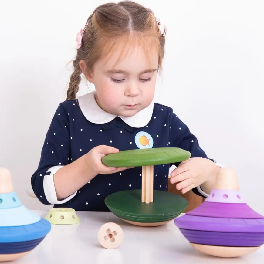 TTS Wooden Twist & Turn Spinning Stacking Tops