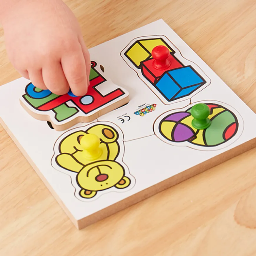 Wooden Large Peg Toddler Puzzle Boards Set 8pk