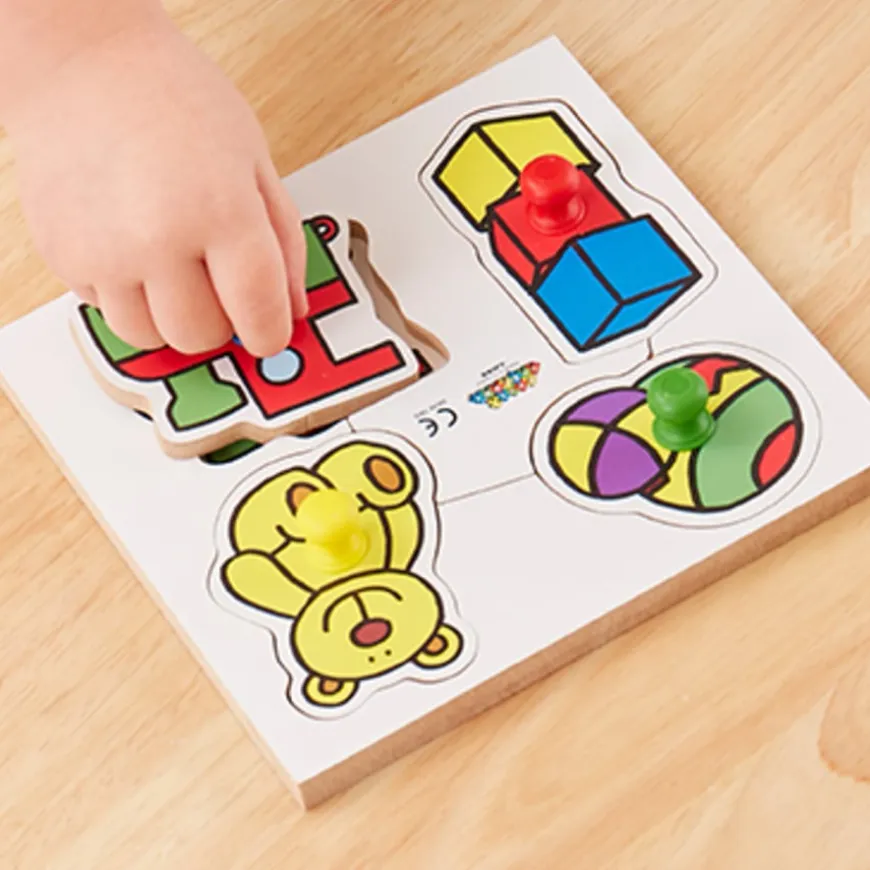 Wooden Large Peg Toddler Puzzle Boards Set 8pk