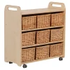 Wooden Mobile Storage Unit Wicker Baskets