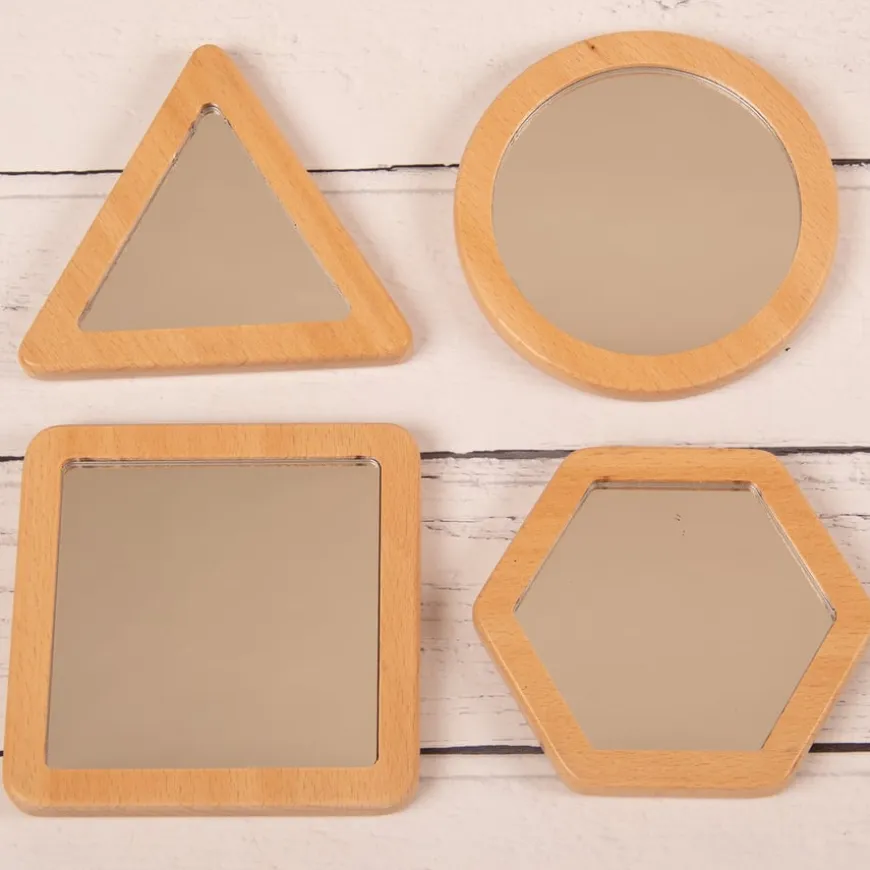 Wooden Shape Mirrors 4pk