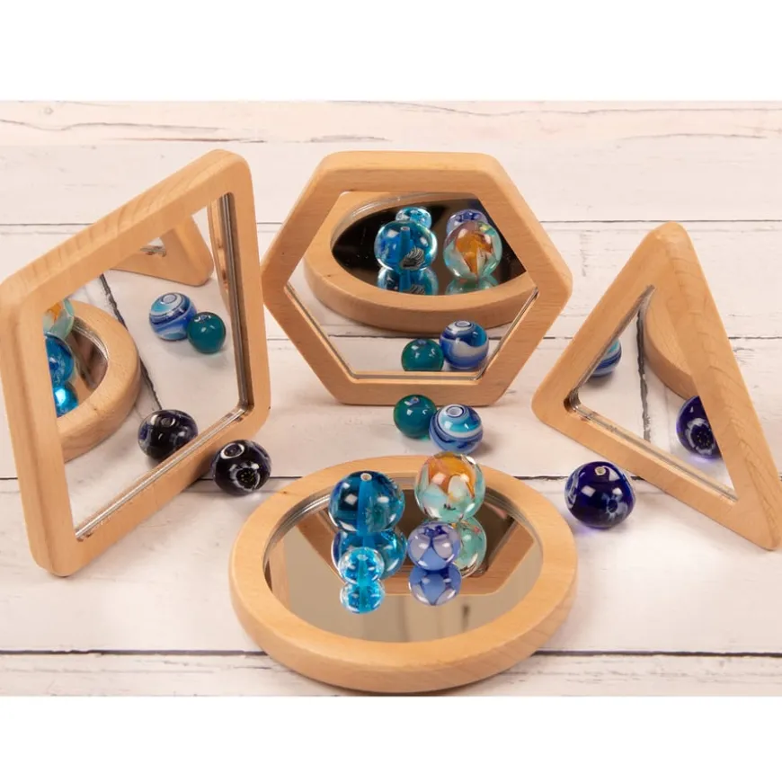 Wooden Shape Mirrors 4pk