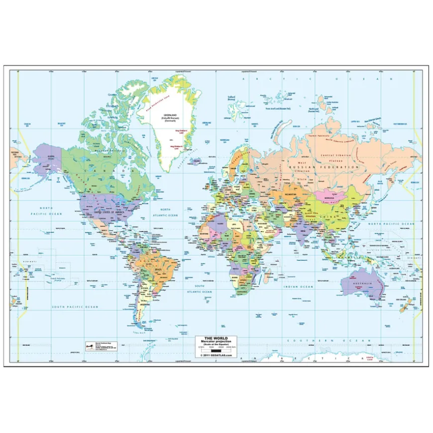 World Map Reversible Political and Physical A0